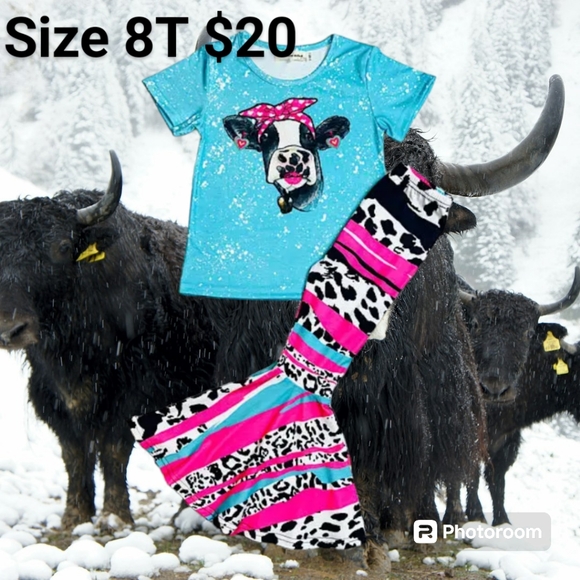 Kids' Blue Cow Print Outfit - Picture 1 of 1